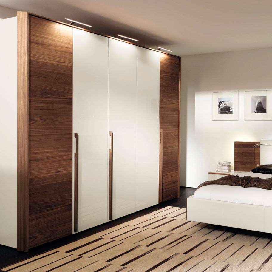 wooden framed wardrobe with inbuilt lights in noida